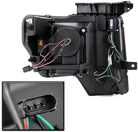 Vista 2 de Lámparas Zmautoparts para faro delantero de proyección con barra DRL, color negro, 2 unidades, Carcasa negra con lente transparente