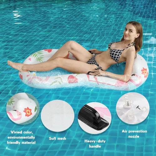 Vista 3 de Flotador inflable de piscina con patrón de flamencos, juguetes grandes para piscina, flotadores de playa de verano, flotadores de natación, juguetes