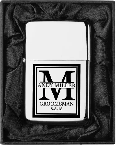 Vista 31 de Encendedor personalizado grabado en caja de regalo forrada en seda negra (Monograma circular 2, negro)