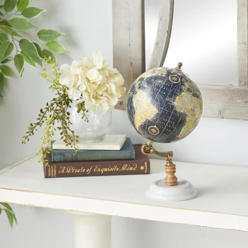 Vista 5 de Deco 79 Globo de mármol con base de mármol, 7 x 7 x 11 pulgadas, negro