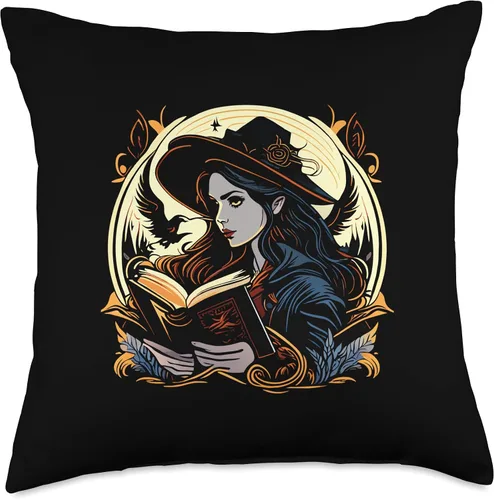 Vista 4 de halloween decoration - Mad Witch - I love reading books Throw Pillow