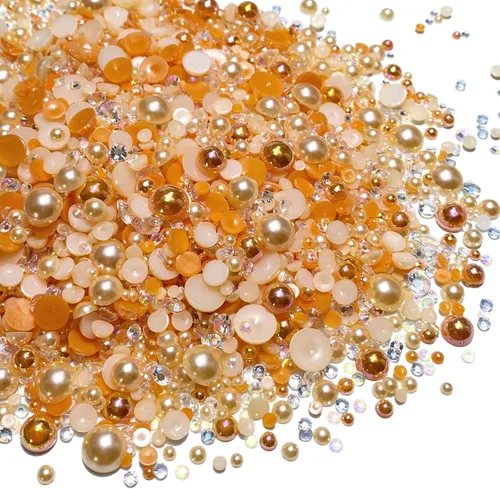Vista 17 de Diamantes de imitación de resina mixta de 3.53 oz con parte trasera plana, perlas semicirculares, tamaños mixtos de 0.116 a 0.394 pulgadas