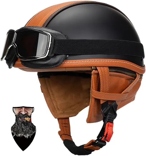 Vista 17 de Casco Moto Retro ABS Ligero 22.93 oz DOT Homologado - Medio Casco Jet para Hombre y Mujer con Doble Ventilación, Forro Desmontable y Hebilla Rápida
