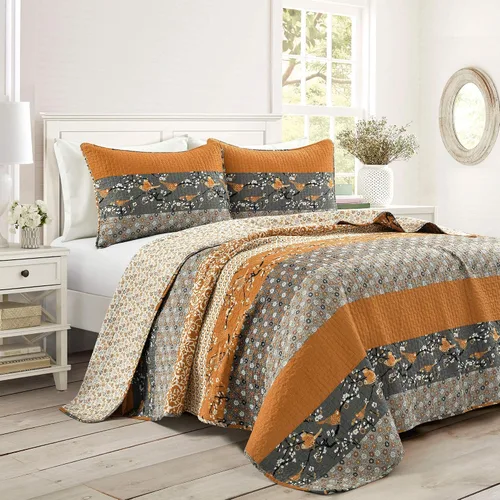 Vista 10 de Lush Decor Royal Empire - Juego de edredón reversible de algodón, juego de ropa de cama de 3 piezas a rayas, patrones bohemios llamativos