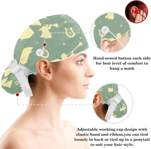 Vista 3 de Retro Car Classic Surgical Cap with ButtonsBow Hair Scrunchy for Long Hair