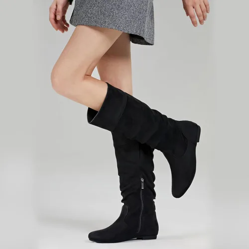 Vista 8 de Rollda Botas altas hasta la rodilla para mujer, botas planas con cremallera lateral, botas de otoño para mujer
