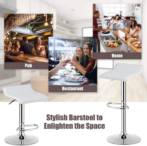 Vista 8 de NAFORT Juego de 2 taburetes de bar giratorios de altura ajustable sin espalda, de piel sintética y base cromada, sillas de bar modernas para Blanco