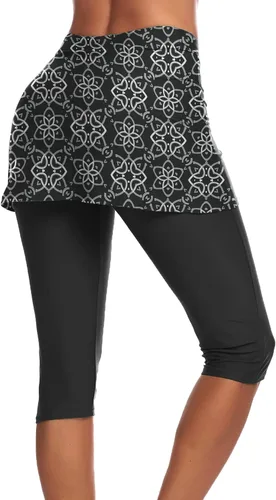 Vista 4 de AOLRO Capris de natación para mujer, pantalones cortos de natación con falda, pantalones cortos de playa, traje de baño, leggings de surf, tallas