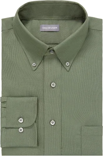 Vista 3 de Van Heusen Camisa de vestir para hombre, corte regular Oxford lisa, cuello con botones Verde oscuro