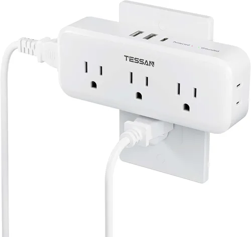 Vista 7 de TESSAN - Extensor de enchufe múltiple, divisor de enchufe de pared con protector de sobrecarga y 5 expandidores de salida eléctrica, adaptador