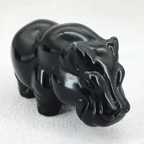 Vista 5 de Figura decorativa de hipopótamo tallada a mano de 3 pulgadas, cristal curativo de hipopótamo, obsidiana negra natural, hipopótamo, animal, figura