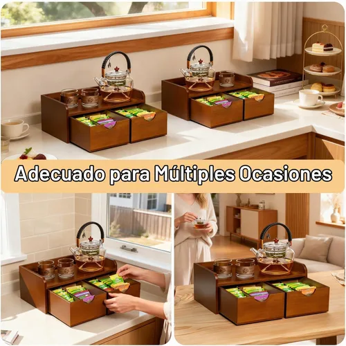 Vista 7 de Organizador de bolsas de té de madera de acacia con cajón, organizadores