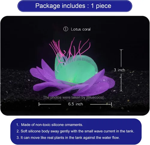 Vista 3 de Decoración de acuario de silicona que brilla en la oscuridad Glow-in-dark silicone coral sways with water flow. Safe silicone material, vibrant