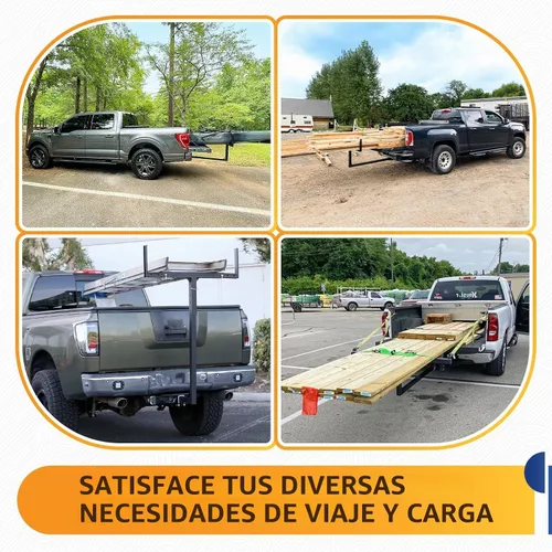Vista 5 de Extensor de caja de camioneta, diseño 2 en 1 plegable, capacidad de carga de 800lbs, Extensor de enganche para plataforma de camioneta para kayak