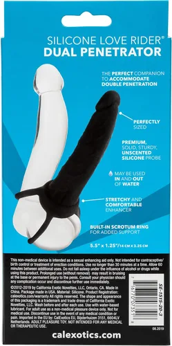 Vista 6 de CalExotics Correa de doble penetrador de silicona Love Rider en consolador, negro, SE-1515-20-3