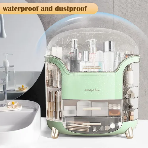 Vista 7 de Organizador de maquillaje y organizador de cuidado de la piel, caja organizadora de cosméticos para encimera con tapa y cajones, organizador