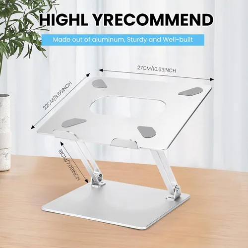 Vista 4 de Soporte ergonómico de aluminio para computadora portátil, altura ajustable, elevador plegable para laptop de 10 a 17 pulgadas (negro)