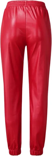 Vista 4 de Pantalones de cuero para mujer pantalones casuales para mujer bolsillos de cuero de color sólido pantalones ajustados con cordones