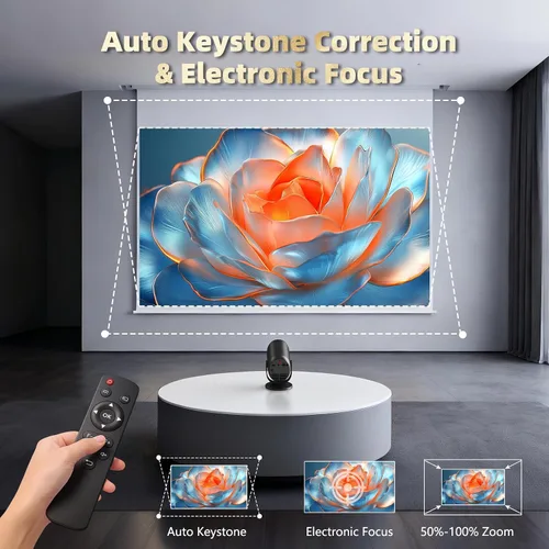 Vista 6 de KSAN Proyector con Soporte, [Enfoque Eléctrico] Proyector WiFi 1080P con Bluetooth, Proyector de Películas Portátil para Uso en Interiores