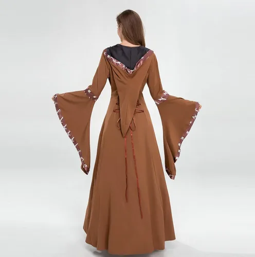 Vista 4 de Vestido de Halloween para mujer, disfraz de bruja vintage de lujo con capucha 2022