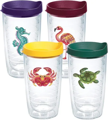 Vista 21 de Vaso surtido de animales tropicales de 16 onzas con tapa, paquete de 4 Made in USA, Double-wall Insulated, Shatterproof, BPA-Free, Dishwasher