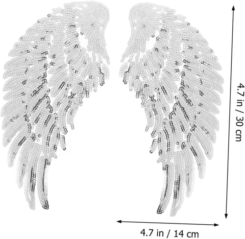 Vista 2 de Sequin Angel Wings Iron-on Patches Silver Cloth Decor DIY Embroidered Sewing Applique for Clothing Craft Accessories