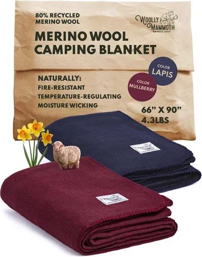 Vista 16 de Woolly Mammoth Woolen Company Manta de Lana - 66 x 90 pulgadas, Corteza, 80% Lana Merino - Mantas de Campamento para Clima Frío - Durabilidad