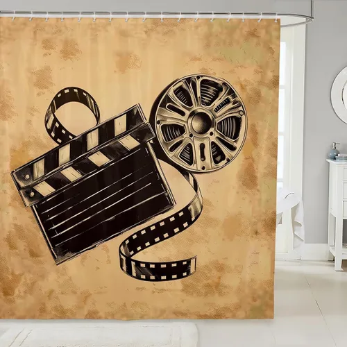 Vista 12 de Homewish Theater Cinema Poster Shower Curtain Set,Retro Movie Bathroom Curtain,Kids Girls Teens Popcorn Waterproof Fabrics Movie Night Bathroom