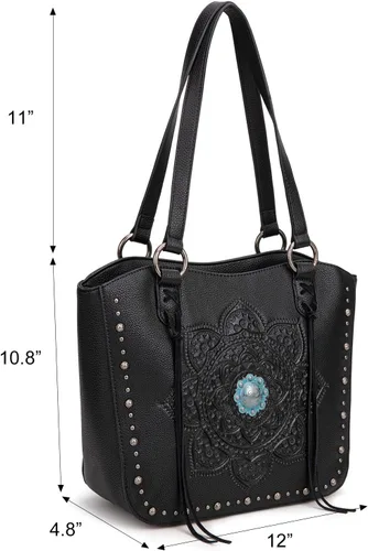 Vista 5 de Montana West Western Tooling Tote Bag with Wallet Set for Women Vintage Studded Top Handle Shoulder Handbag