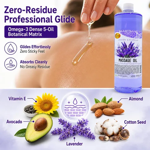 Vista 2 de SPA REDI Aceite de masaje de tejido profundo, deslizamiento sin residuos, lavanda, 32 onzas