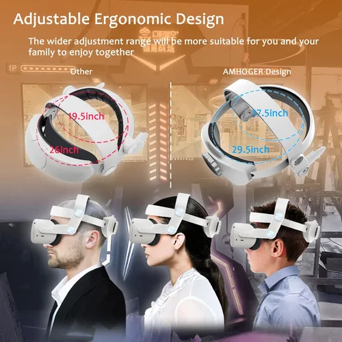 Vista 3 de AMHOGER Head Strap Compatible with Oculus Quest 2, Enhanced Support, Adjustable and Lightweight, Soft Foam and Skin-Friendly PU, Elite VR Strap