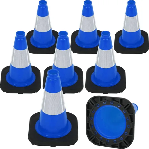 Vista 8 de Conos de Tráfico de PVC Naranja/Verde Fluorescente, Cono de Estacionamiento con Base Negra Pesada Estructuralmente Estable Resistente a