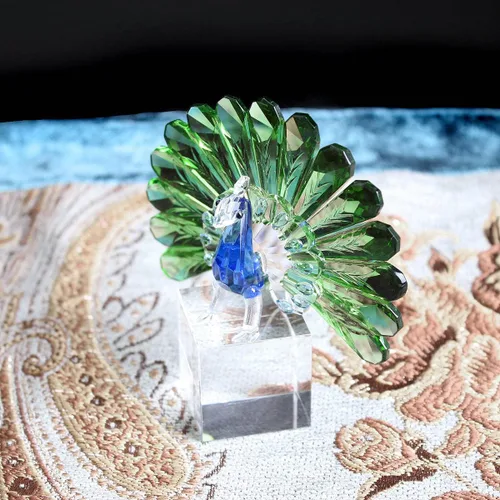 Vista 4 de Alotagifts - Figura cautivadora de cristal de pavo real Adorno de pavo real de cristal hecho a mano Arte fascinante en cristal de pavo real