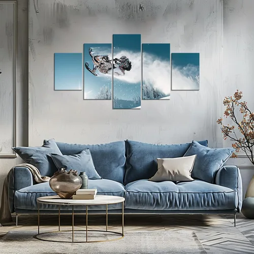 Vista 2 de Arte de pared de motos de nieve, fotografía, decoración de pared, motos de nieve, imágenes de acción, impresión en lienzo, pintura deportiva