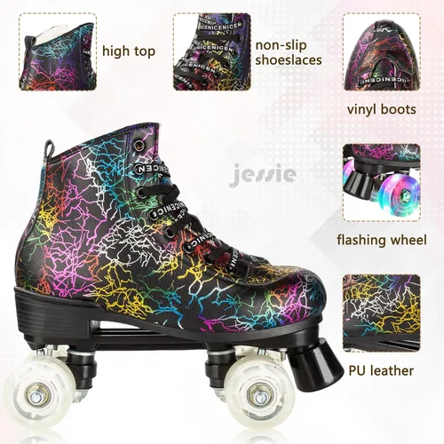 Vista 3 de jessie Patines de ruedas para exteriores para mujeres y adultos, con ruedas iluminadas, patines quad negros para hombres, jóvenes, niños y niñas