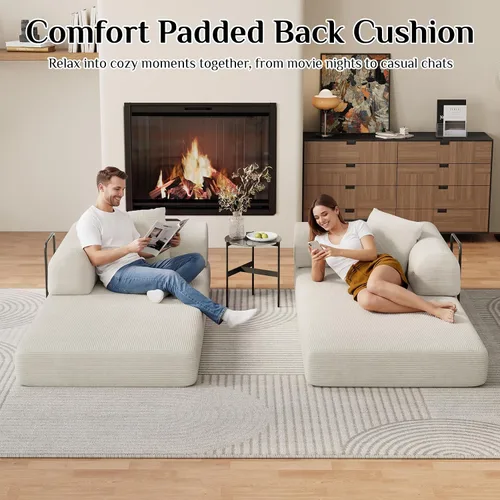 Vista 3 de DAMAIFROM - Sofá cama convertible sin huesos, color beige y blanco 80" Corduroy Modular Compressed Futon Sofa Bed, Pull-Out Cloud Loveseat with
