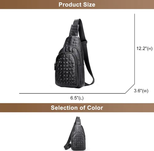 Vista 5 de Bolso bandolera de cuero con patrón de cocodrilo vintage para hombres, mochila de cuero genuino casual Daypack Crossbody bolsas de hombro