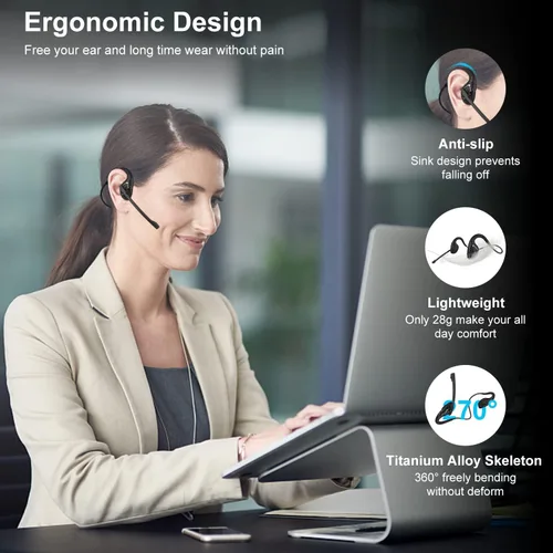 Vista 4 de iDIGMALL Auriculares Bluetooth 5.3 con micrófono, auriculares de oreja abierta con micrófono de cancelación de ruido para teléfono, PC, computadora