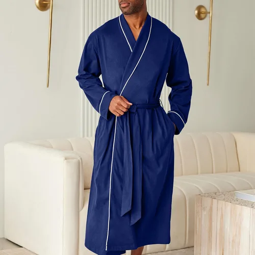 Vista 3 de Alexander Del Rossa Bata larga de punto de algodón suave para hombre con bolsillos, bata de baño
