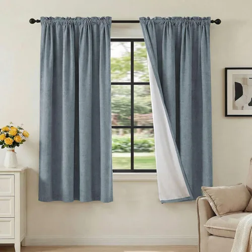 Vista 76 de H.VERSAILTEX Cortinas 100% opacas con aspecto de lino para dormitorio, bloqueo de luz completa, bolsillo para barra, cortinas de ventana gruesas