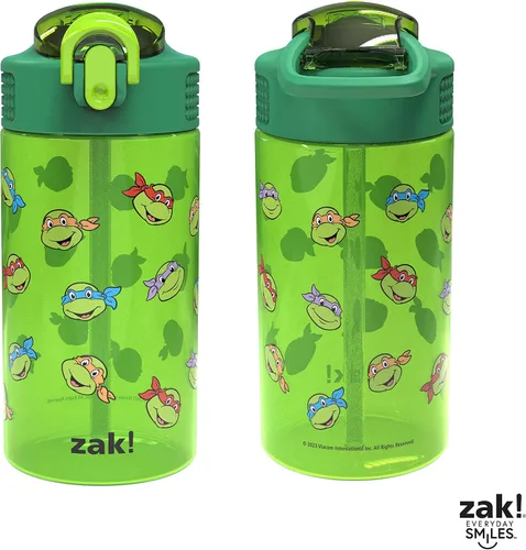 Vista 6 de Zak Designs Teenage Mutant Ninja Turtles - Botella de agua para niños para la escuela o viajes, paquete de 2 botellas de agua de plástico duradero