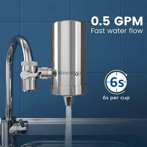 Vista 9 de Filtro de agua alcalino Waterdrop para grifo de fregadero, filtro de agua de acero inoxidable para grifo de fregadero, purificador de agua