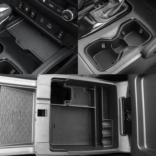 Vista 19 de CDEFG 2 piezas para Nissan Frontier 2022 2023 2024 Organizador de consola central 2022-2024 Nissan Frontier Camión Organizador de tablero Caja