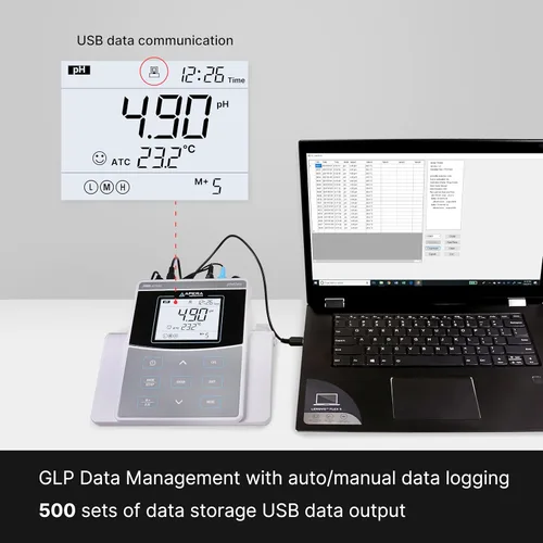 Vista 2 de Apera Instruments Kit de medidor de pH de sobremesa de laboratorio AI521 PH800, precisión de pH 0.01, gestión de datos GLP (salida USB), conector BNC