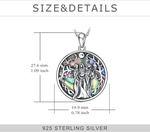 Vista 4 de TIGER RIDER Collar de diosa de triple luna de plata de ley con amuleto mágico Wicca pagano del árbol de la vida, joyería para mujeres y hombres
