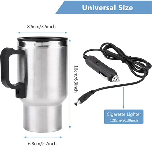 Vista 2 de Taza térmica de viaje de acero inoxidable de 12V 15.2 fl oz, taza de viaje con aislamiento eléctrico, taza de calefacción para coche, para café, té