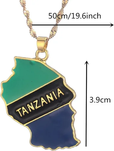 Vista 3 de Tanzania mapa bandera colgante collares Tanzanian joyería para mujeres hombres, plata, (G167), Estrás, No es una piedra preciosa