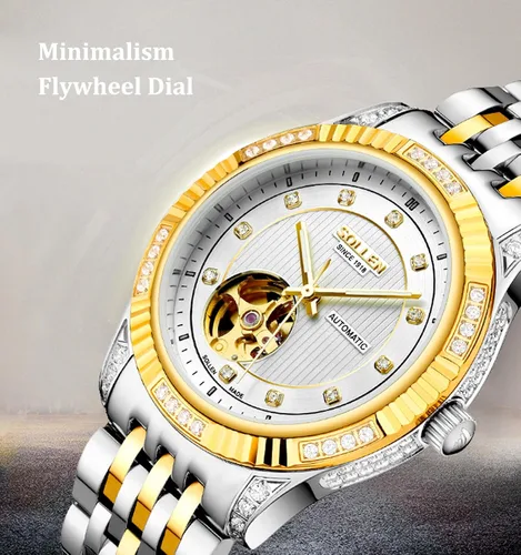 Vista 5 de SOLLEN Men's Skeleton Mechanical Watch, Classic and Business Automatic Mechanical Watch, Elegant Men's Wrist Watch