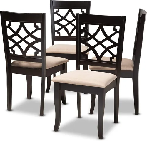 Vista 16 de Baxton Studio Mael - Juego de 2 sillas de comedor y sillas de comedor tapizadas de tela gris y acabado marrón oscuro de madera
