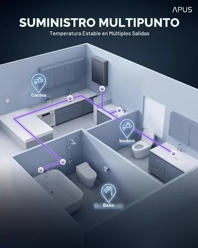 Vista 6 de Calentador de agua eléctrico sin tanque de 18kW, APUS 240V, calentador de agua caliente al instante bajo demanda, hasta 4.4 GPM con pantalla LED